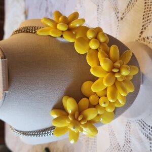 Statement Necklace,  Fashion jewelry,  yellow flowers, silver plated chain